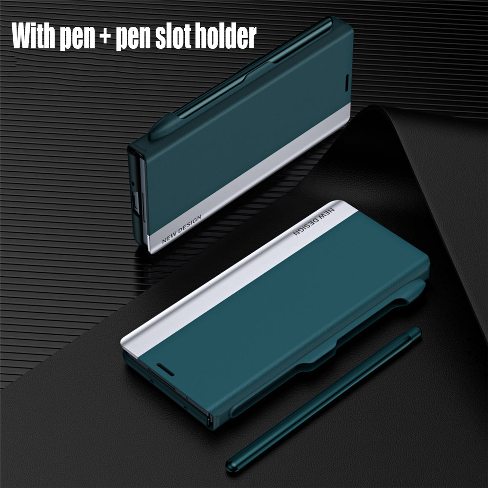 Samsung Galaxy Z Fold 6 Leather Flip Case With S Pen & Pen Holder - Green