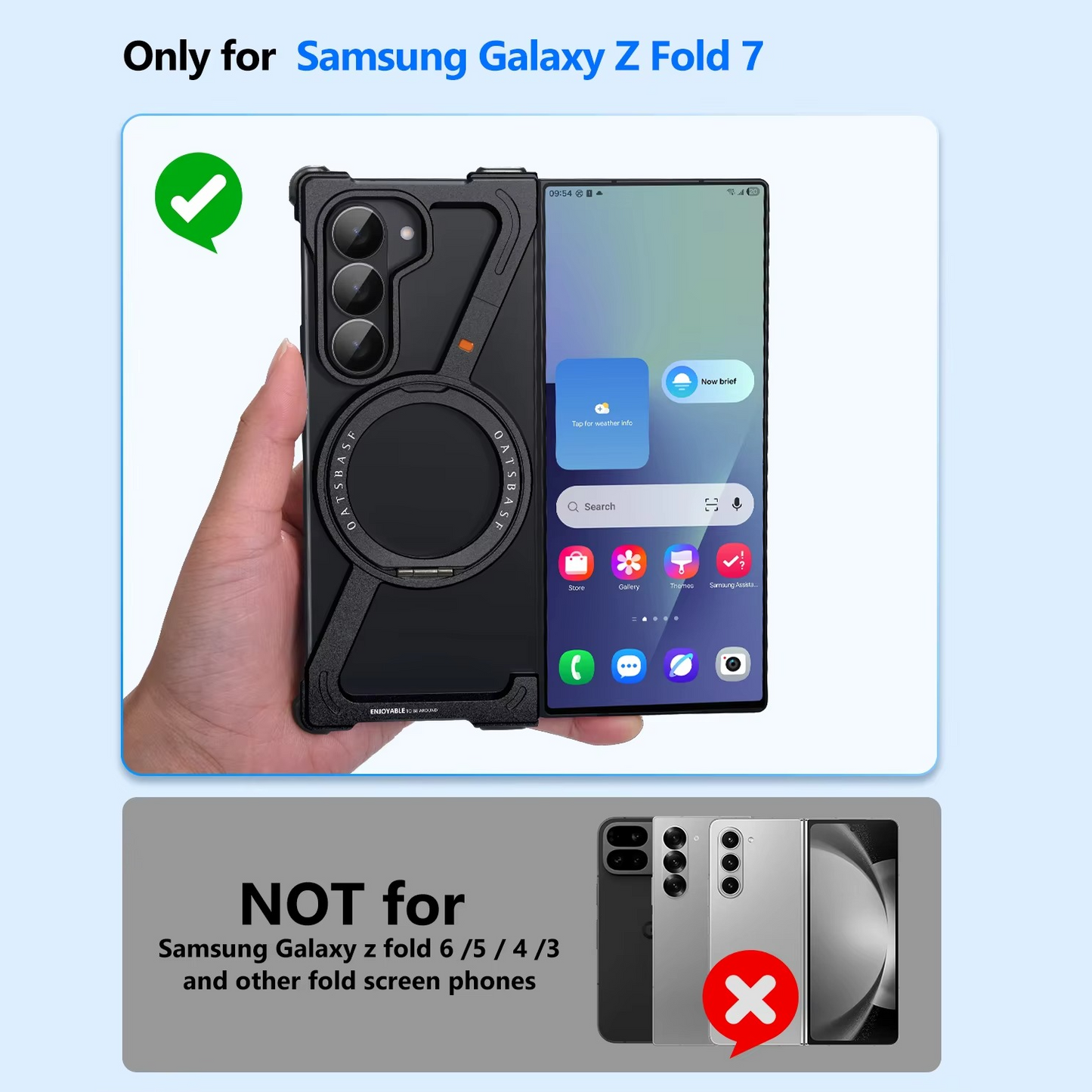 Samsung Galaxy Z Fold7 Framless Z Shape Metal Bumper with Magsafe & 360° Rotation Ring - Black