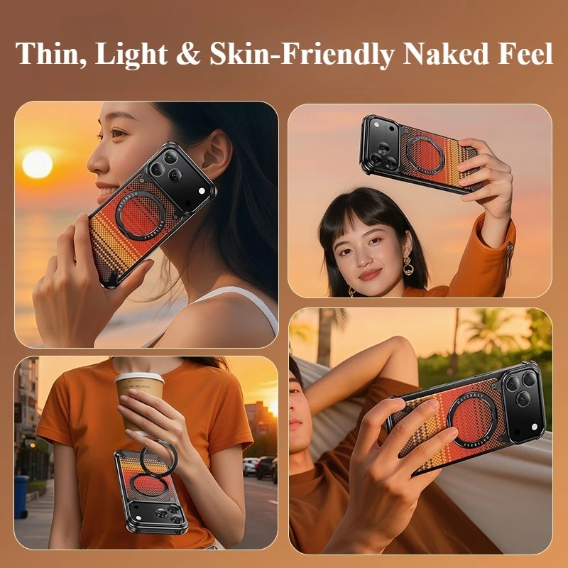 iPhone 17 Pro Max Titan Carbon Metal Frame Case with 360 Roatating Ring - Multicolor