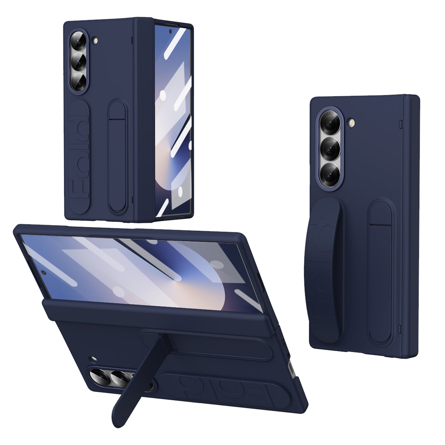 Samsung galaxy Z Fold 5 Wristband Stand Case with Inbuilt Glass & HInge Protection - Blue