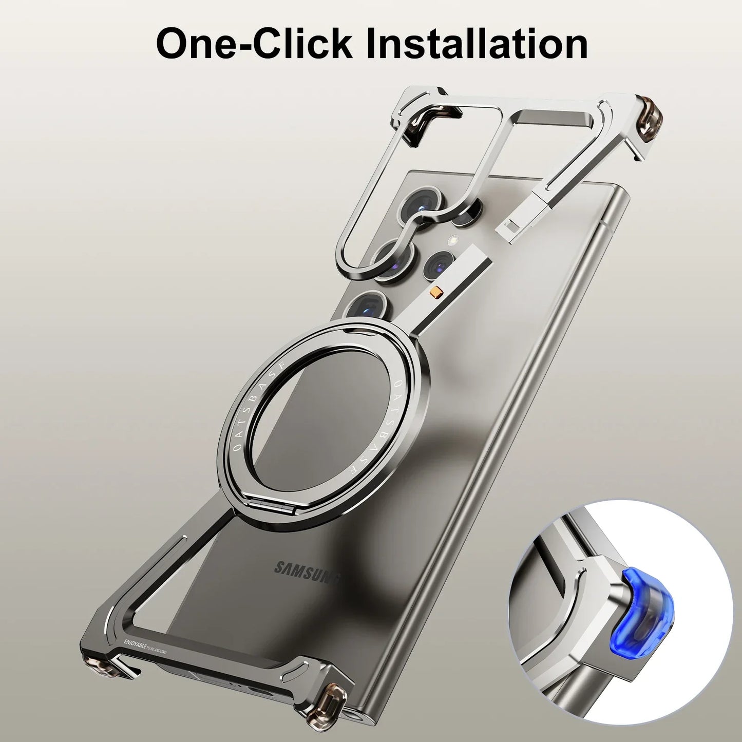 Samsung Galaxy S24 Ultra Z Shape Frameless Metal Bumper Case with Built-in Magsafe & 360° Rotation Ring - Titanium