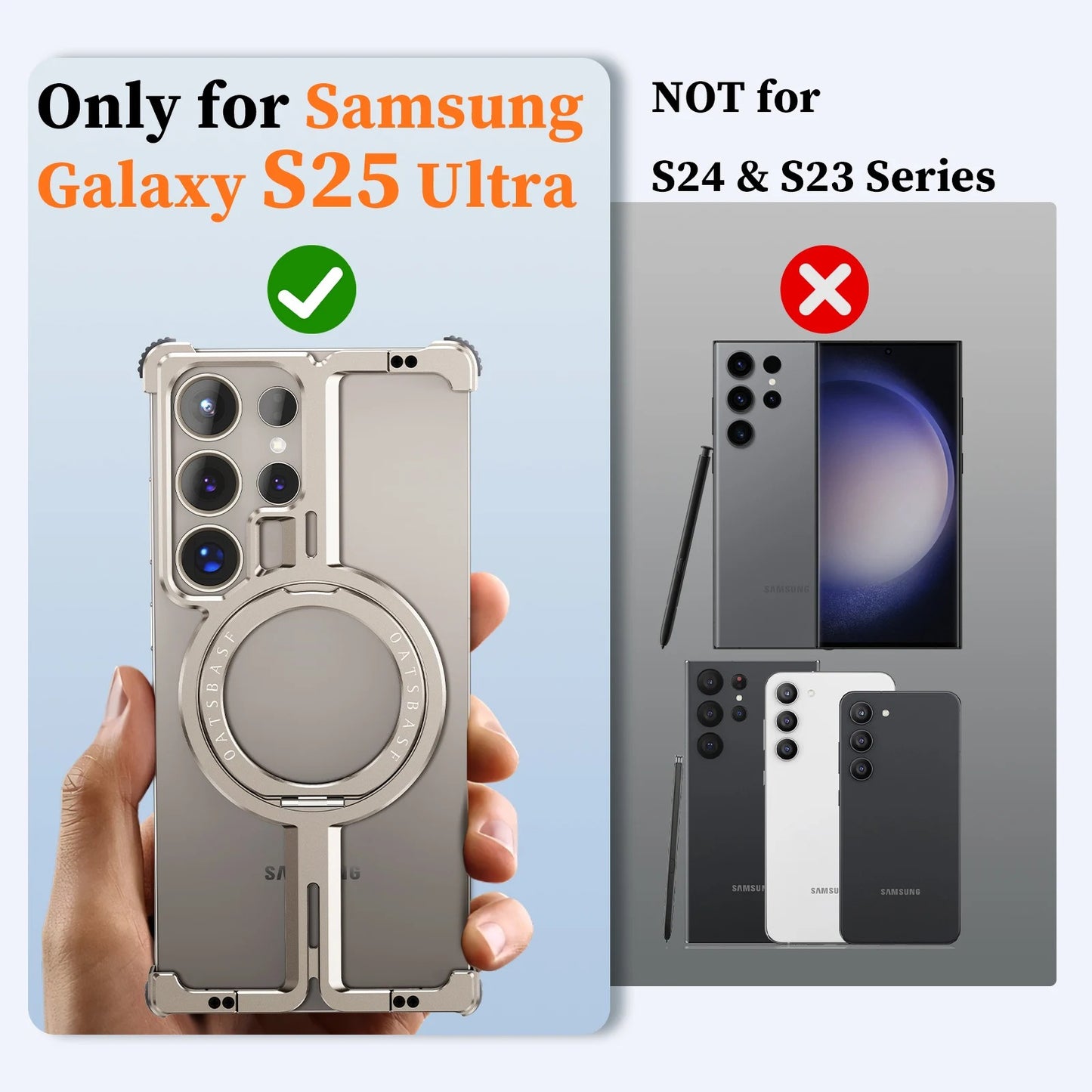 Samsung Galaxy 24 Ultra Metal Bumper Case with 360° Rotatable Magnetic Kickstand Ring - Titanium