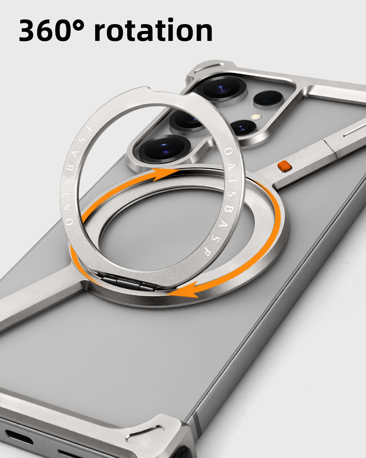 Samsung Galaxy S24 Ultra Z Shape Frameless Metal Bumper Case with Built-in Magsafe & 360° Rotation Ring - Black