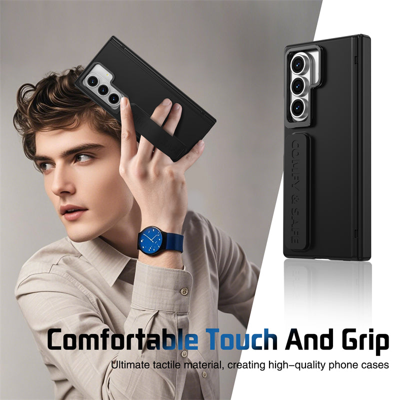 Samsung Galaxy Z Fold 7 Skin Feel Hard Case with Silicon Strap, Hinge & Front Glass - Black