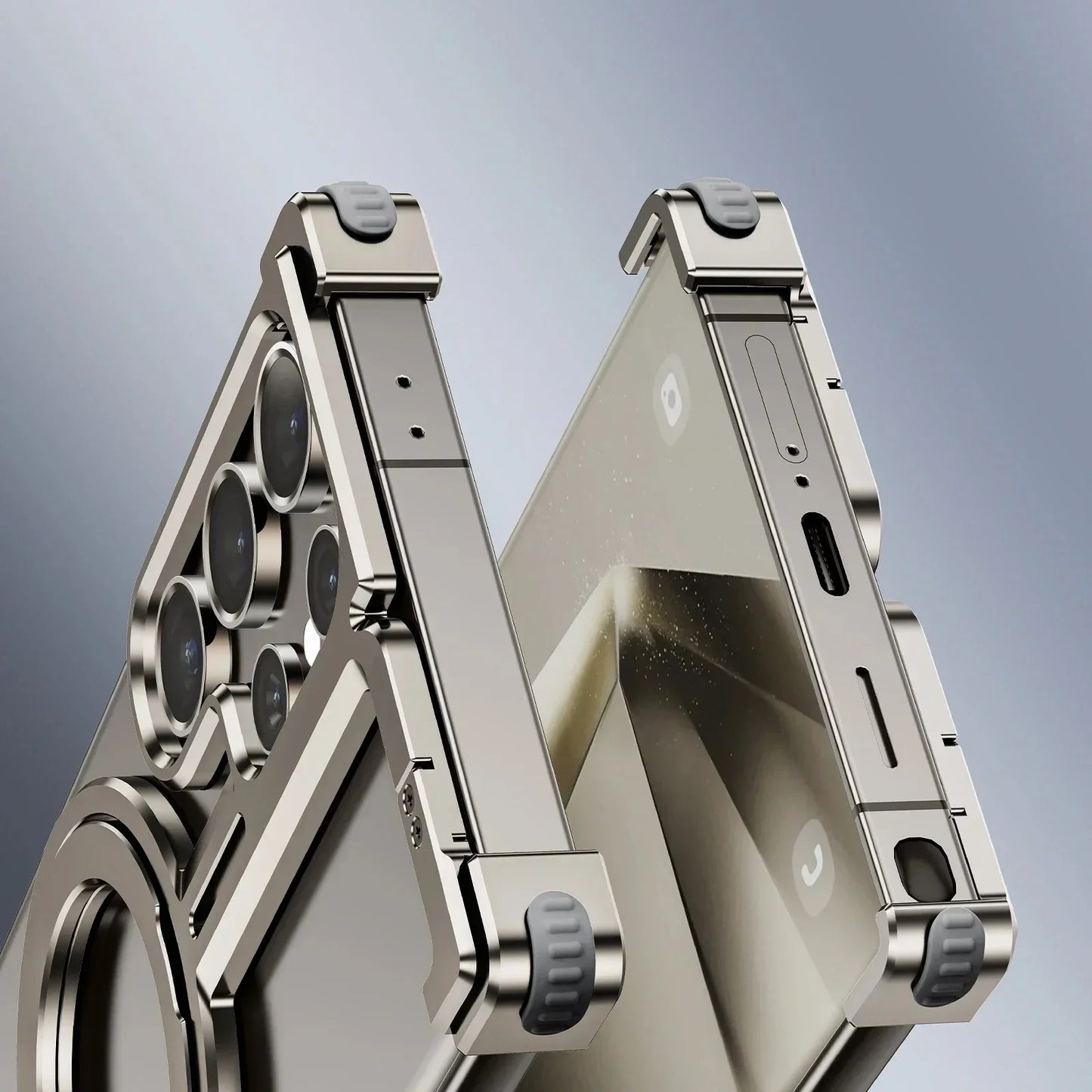 Samsung Galaxy 24 Ultra Metal Bumper Case with 360° Rotatable Magnetic Kickstand Ring - Titanium