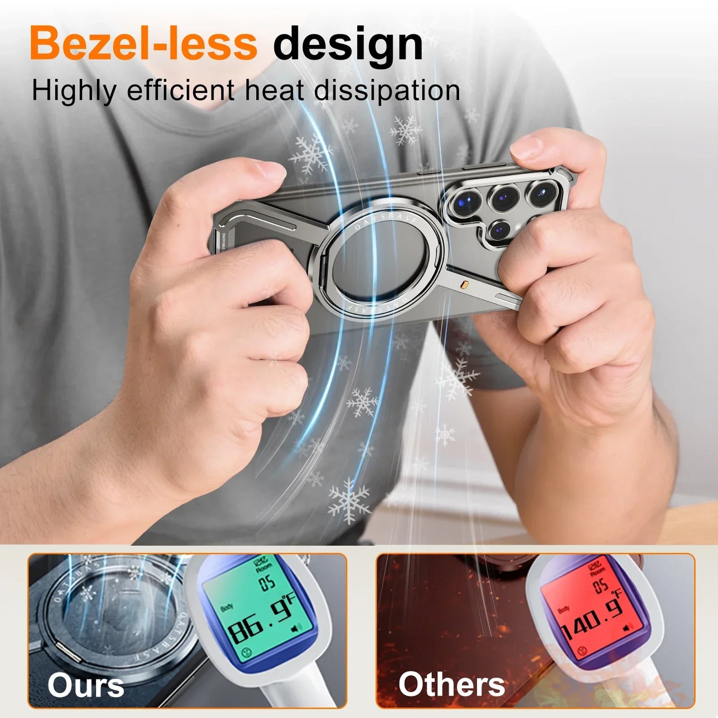 Samsung Galaxy S24 Ultra Z Shape Frameless Metal Bumper Case with Built-in Magsafe & 360° Rotation Ring - Titanium