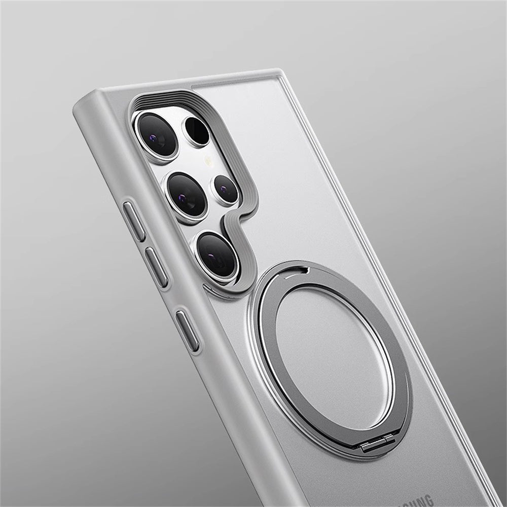 Samsung Galaxy S25 Ultra Matte Shockproof Case with Magsafe & 360° Magnetic Rotting Ring - Black