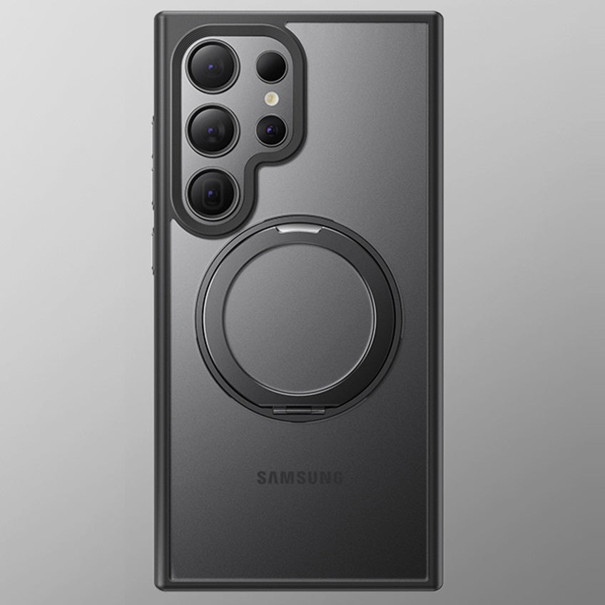 Samsung Galaxy S25 Ultra Matte Shockproof Case with Magsafe & 360° Magnetic Rotting Ring - Black