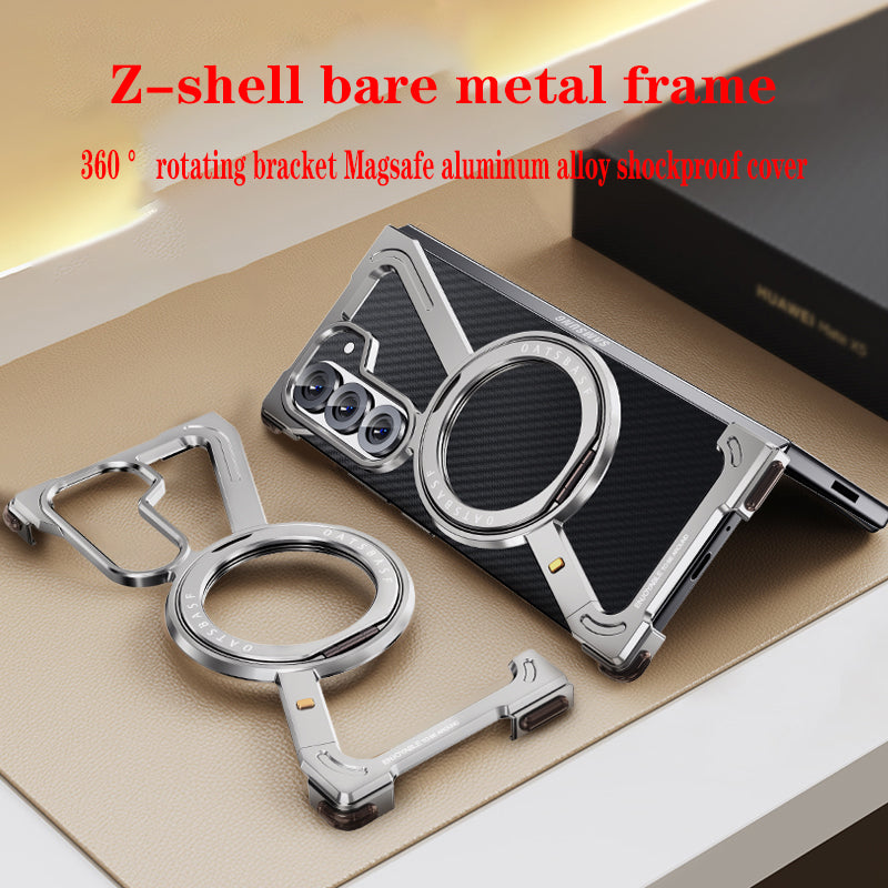 Samsung Galaxy Z Fold7 Framless Z Shape Metal Bumper with Magsafe & 360° Rotation Ring - Titanium
