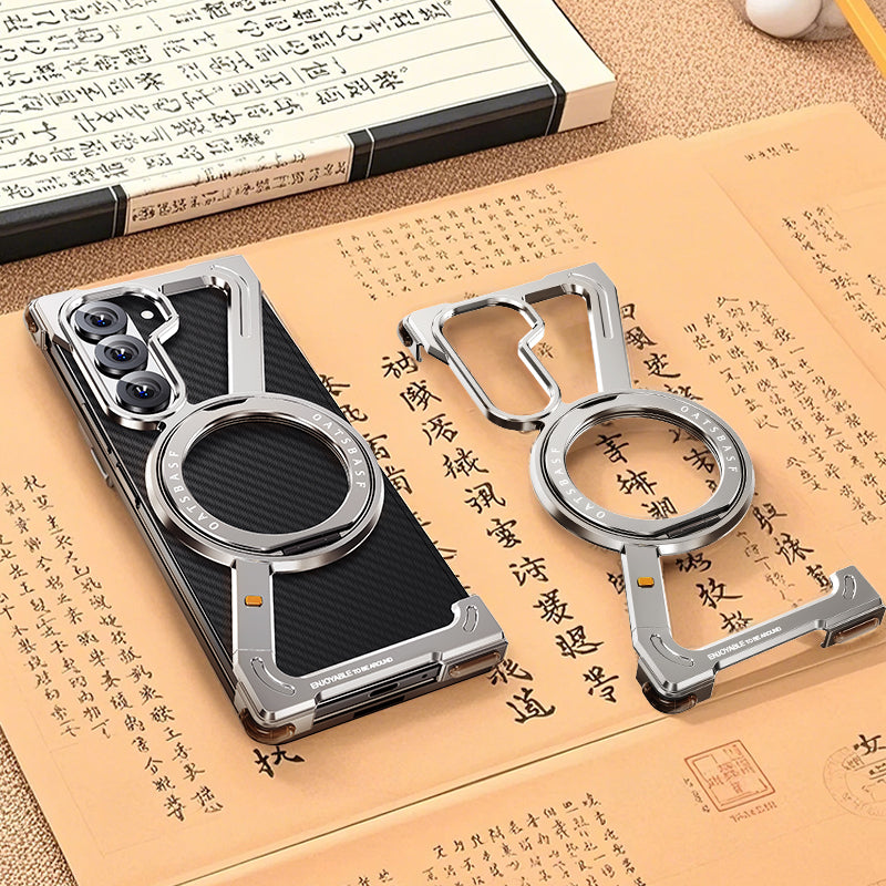 Samsung Galaxy Z Fold7 Framless Z Shape Metal Bumper with Magsafe & 360° Rotation Ring - Titanium