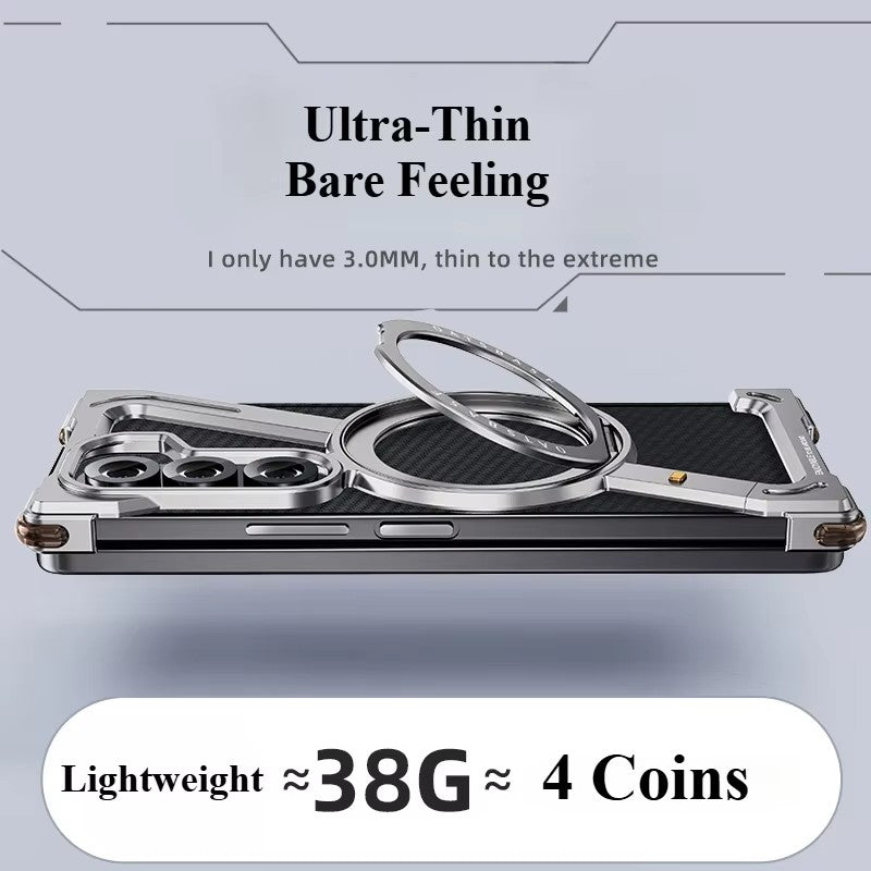 Samsung Galaxy Z Fold7 Framless Z Shape Metal Bumper with Magsafe & 360° Rotation Ring - Titanium