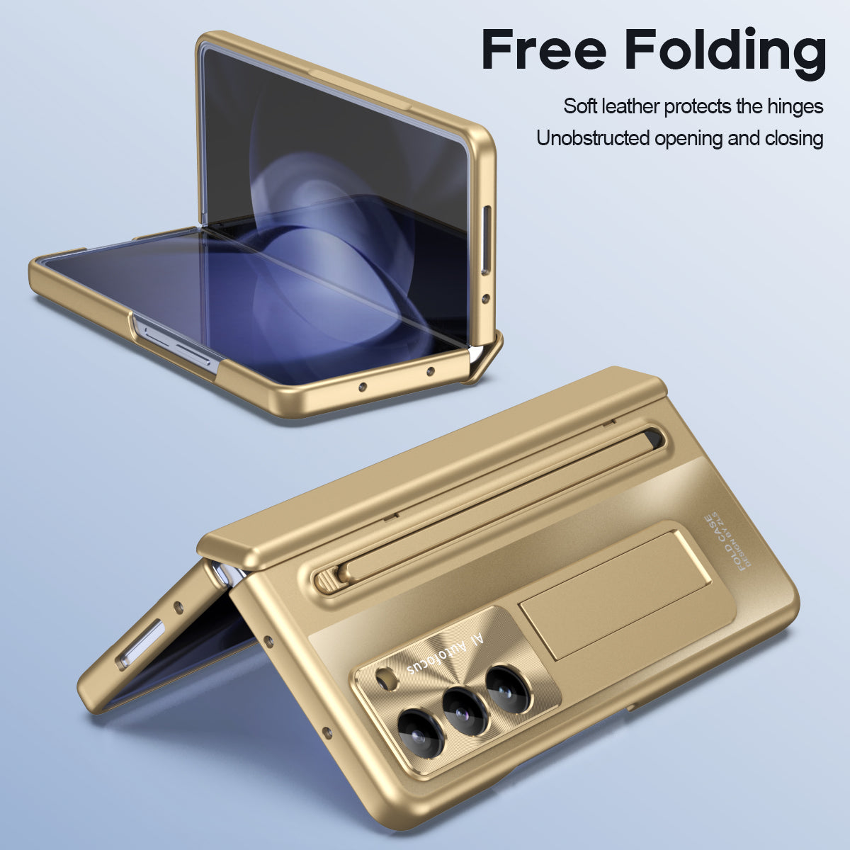 Samsung Galaxy Z Fold6 Electroplating Back Cover Case with Kickstand, Stylus & Front Glass - Gold
