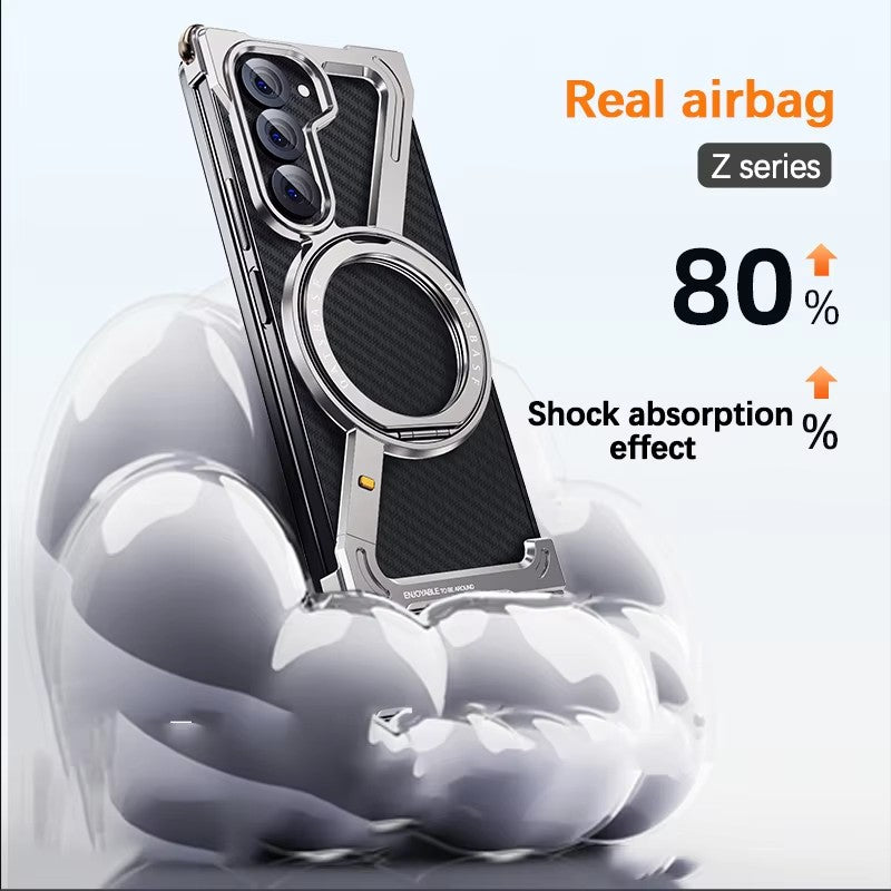 Samsung Galaxy Z Fold7 Framless Z Shape Metal Bumper with Magsafe & 360° Rotation Ring - Titanium