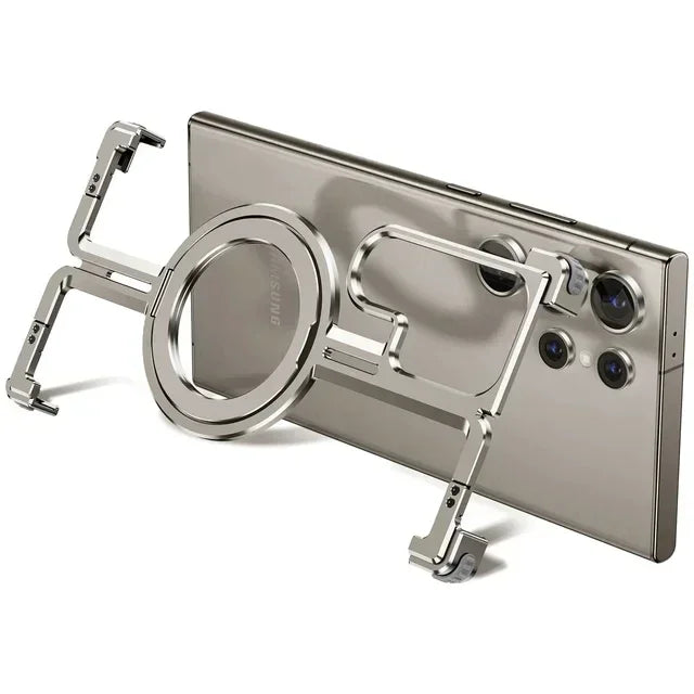 Samsung Galaxy 24 Ultra Metal Bumper Case with 360° Rotatable Magnetic Kickstand Ring - Titanium