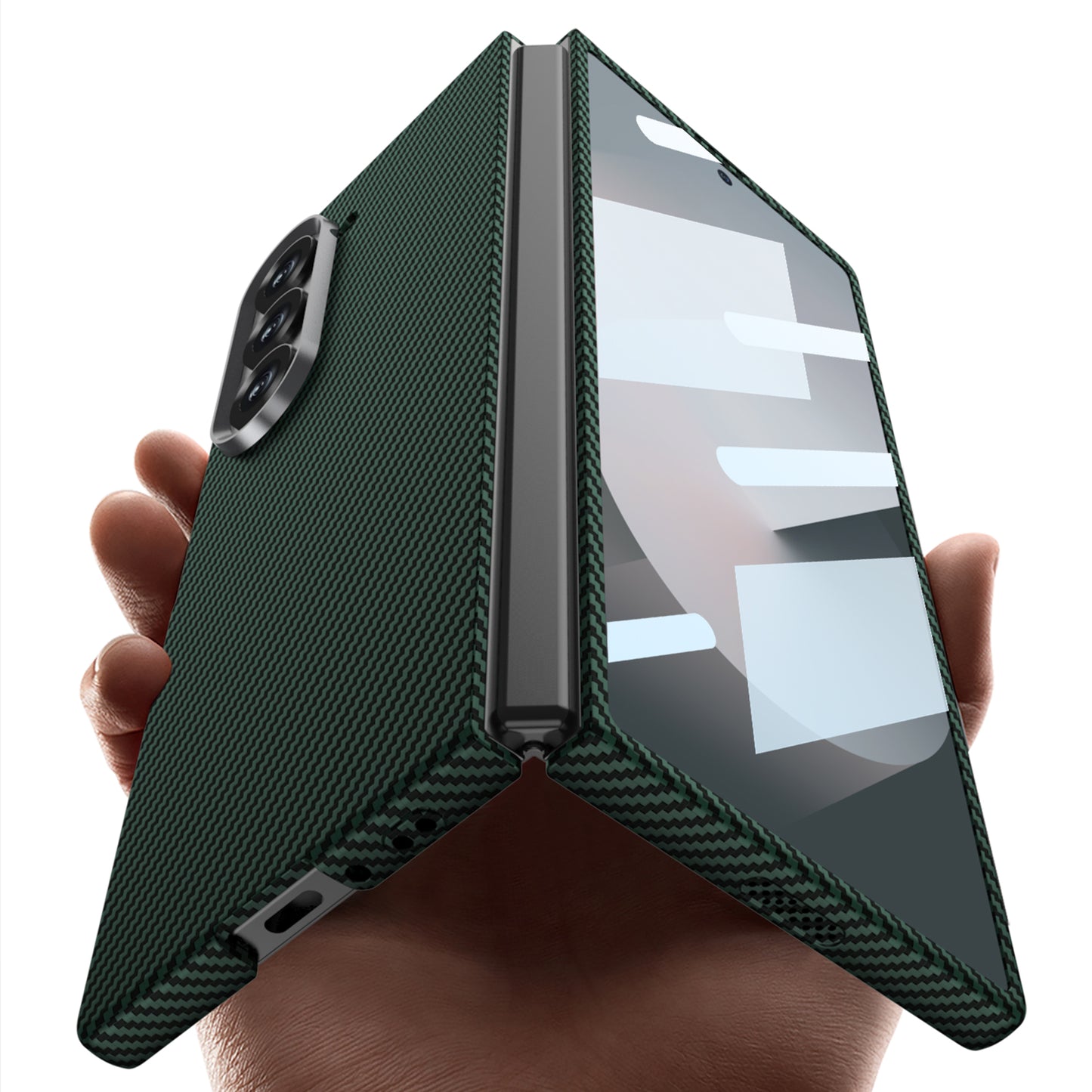 Samsung Galaxy Z Fold6 GKK Ultra-thin Carbon Fiber Texture Case with Inbuilt Glass Protection - Green