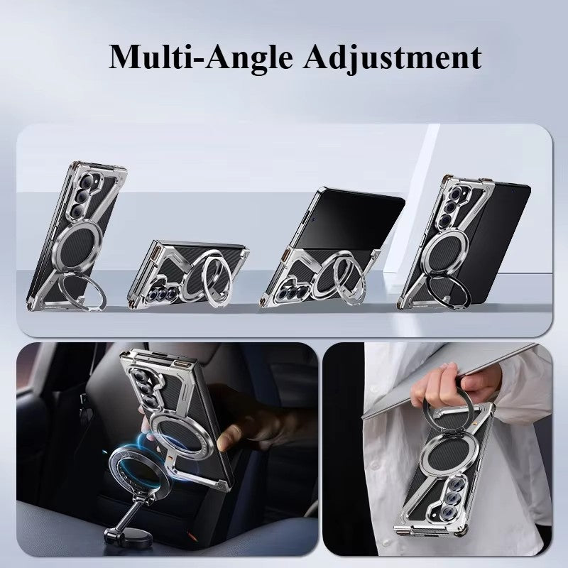 Samsung Galaxy Z Fold7 Framless Z Shape Metal Bumper with Magsafe & 360° Rotation Ring - Titanium