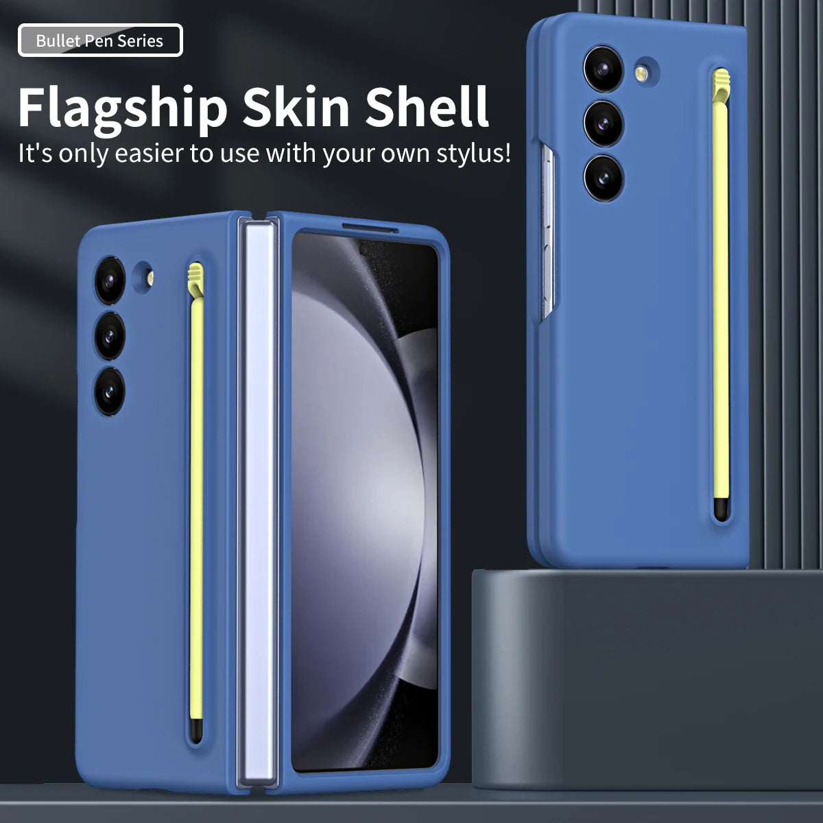 Samsung Galaxy Z Fold 5 Skin Feel Slim S Pen Case with Front Glass Stylus - Blue