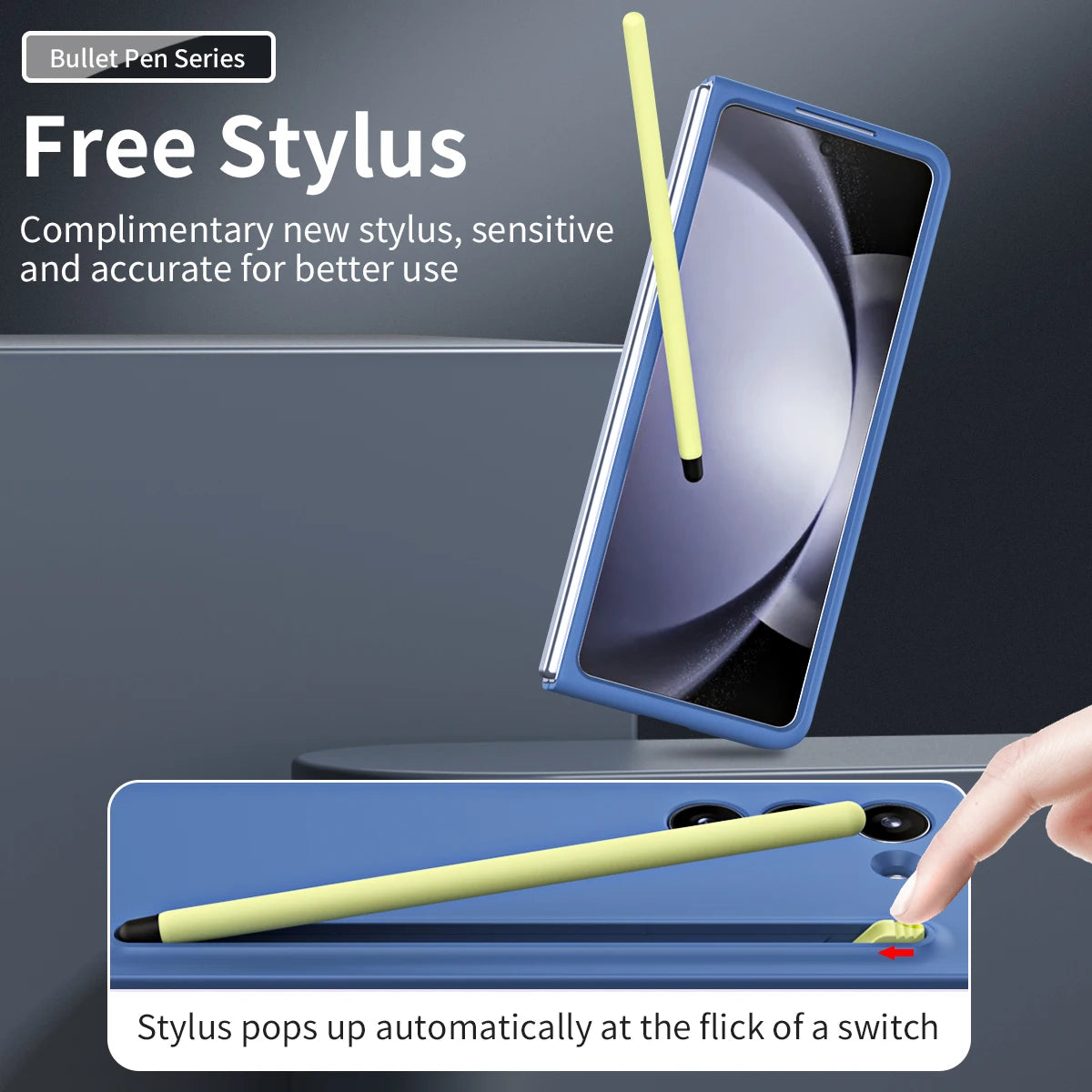 Samsung Galaxy Z Fold 5 Skin Feel Slim S Pen Case with Front Glass Stylus - Blue