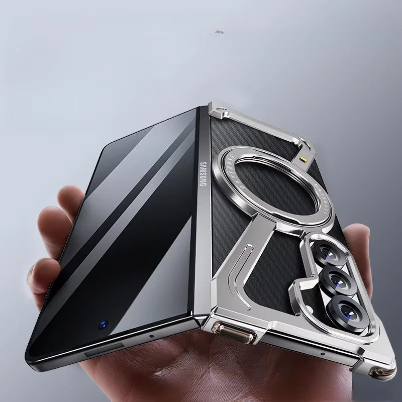 Samsung Galaxy Z Fold7 Framless Z Shape Metal Bumper with Magsafe & 360° Rotation Ring - Titanium