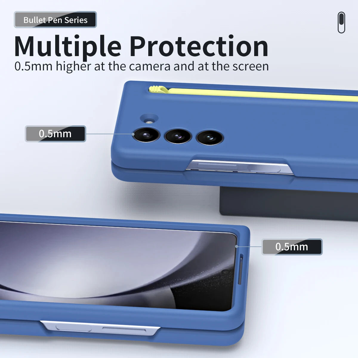 Samsung Galaxy Z Fold 5 Skin Feel Slim S Pen Case with Front Glass Stylus - Blue