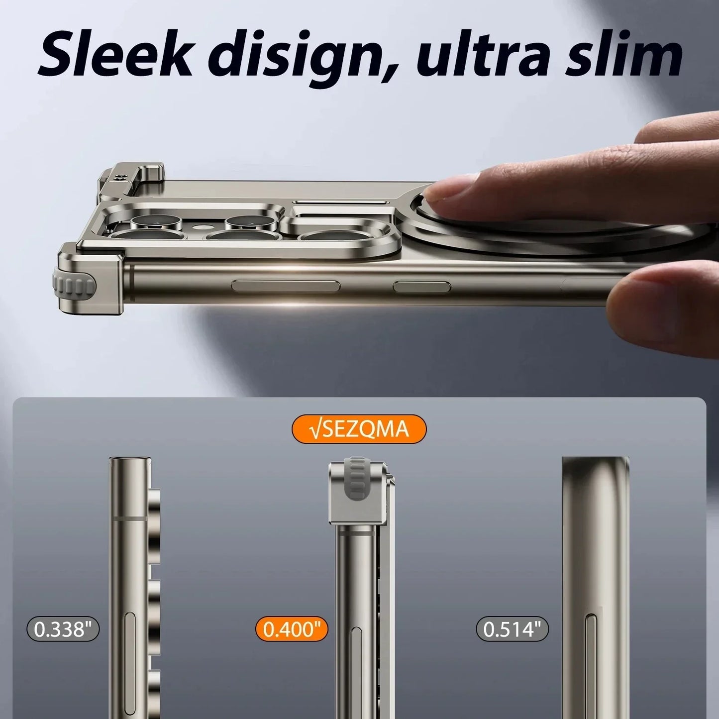 Samsung Galaxy 24 Ultra Metal Bumper Case with 360° Rotatable Magnetic Kickstand Ring - Titanium