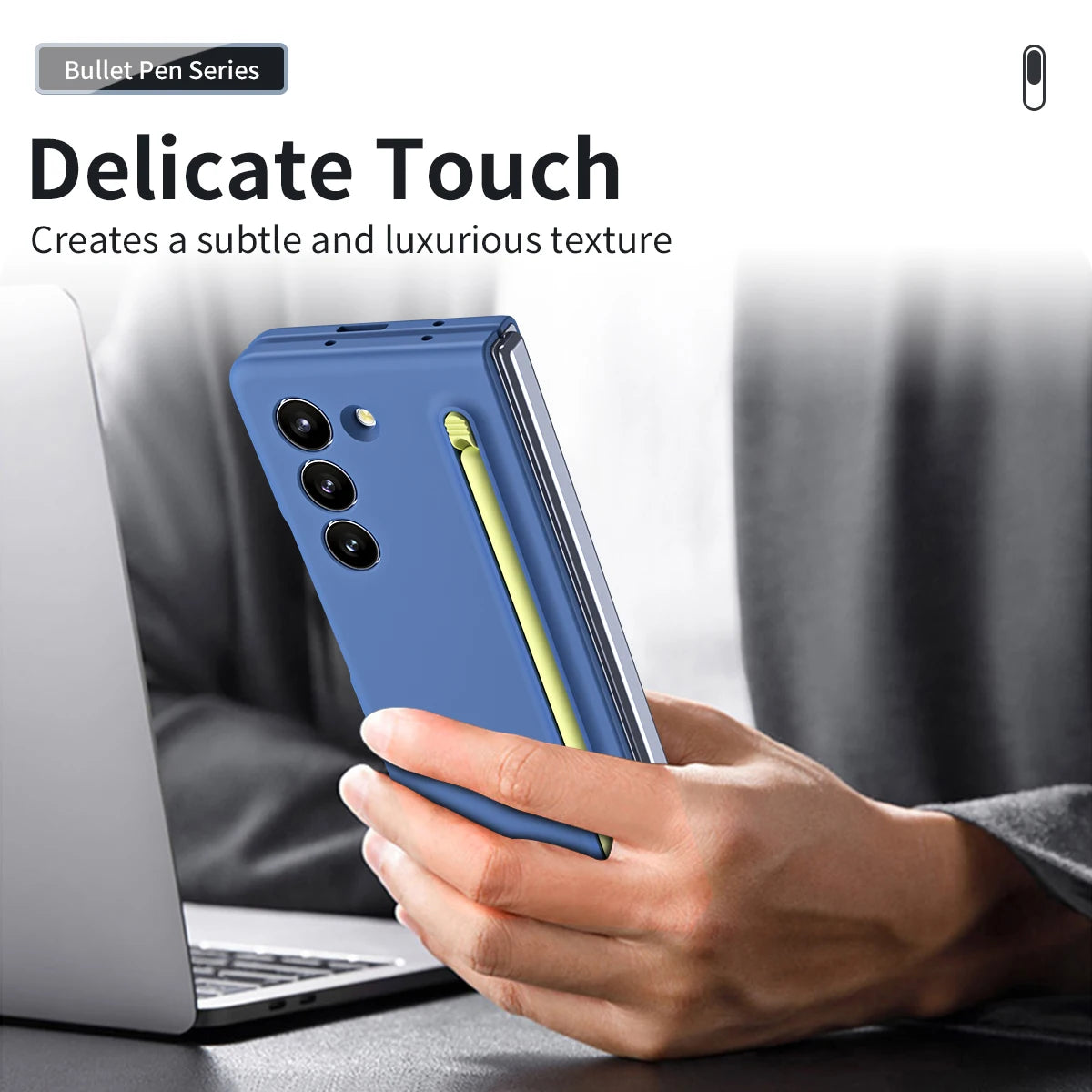 Samsung Galaxy Z Fold 5 Skin Feel Slim S Pen Case with Front Glass Stylus - Blue