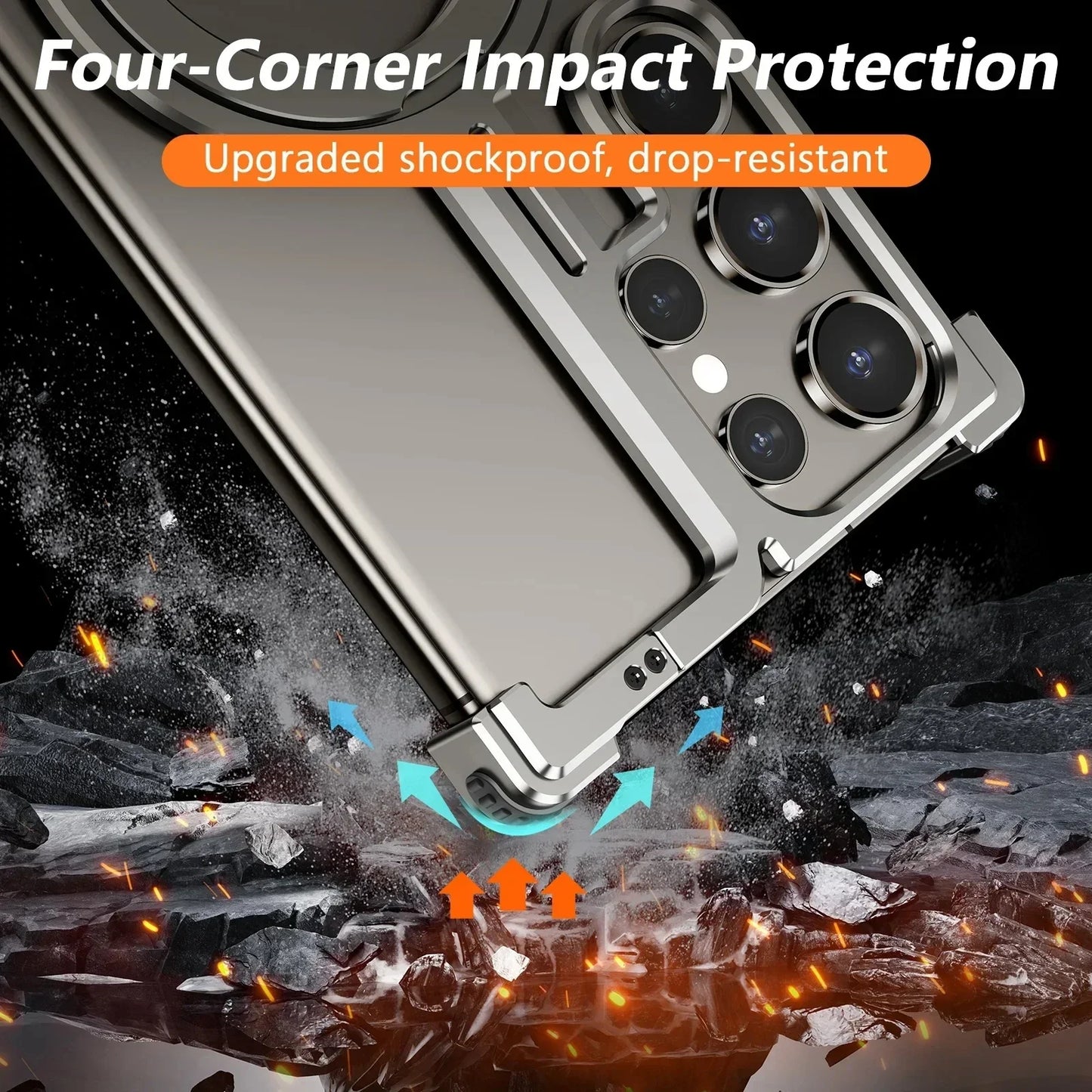 Samsung Galaxy 24 Ultra Metal Bumper Case with 360° Rotatable Magnetic Kickstand Ring - Titanium
