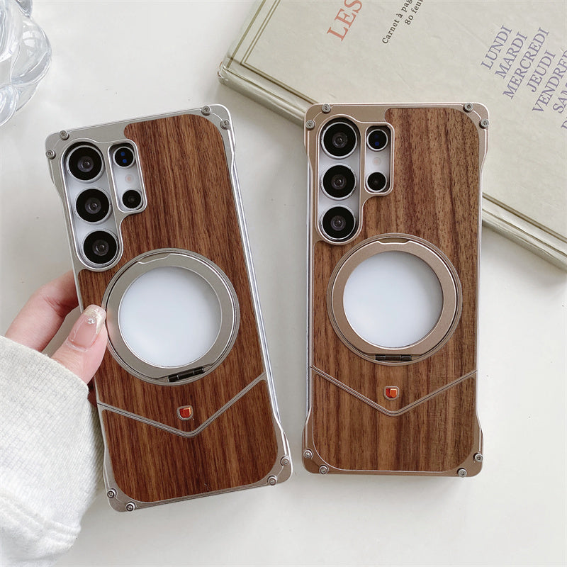 Samsung Galaxy S25 Ultra Wooden Metal Bumper Case with Magsafe & Ring - Brown
