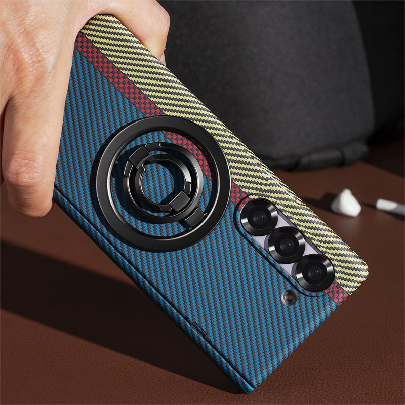 Samsung Galaxy Z Fold 7 Dual Shade Carbon Case with HInge & Glass Protection (Detachable Magfit Stand Included) - Black/Blue