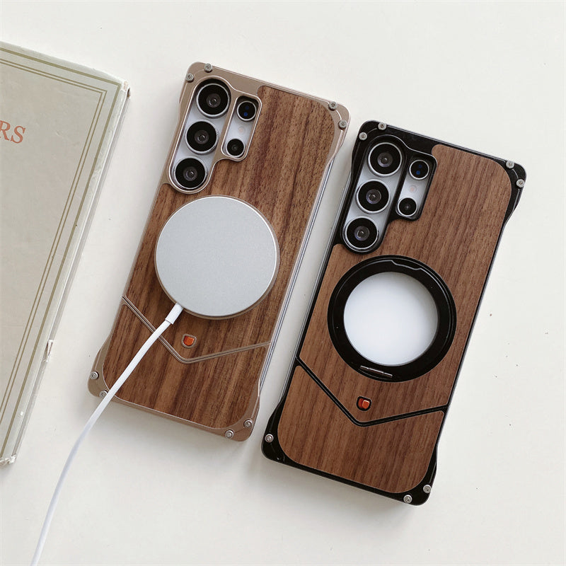 Samsung Galaxy S25 Ultra Wooden Metal Bumper Case with Magsafe & Ring - Brown