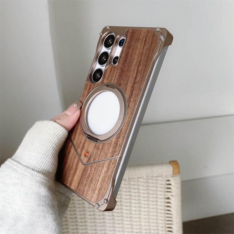 Samsung Galaxy S25 Ultra Wooden Metal Bumper Case with Magsafe & Ring - Brown