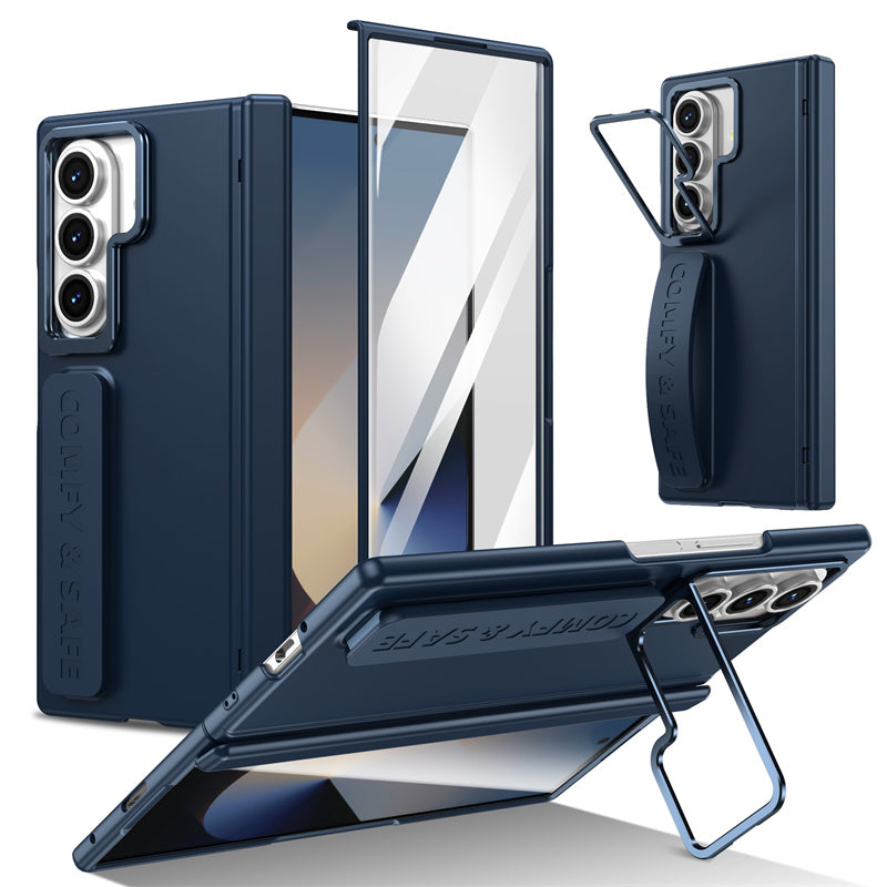 Samsung Galaxy Z Fold 7 Skin Feel Hard Case with Silicon Strap, Hinge & Front Glass - Blue
