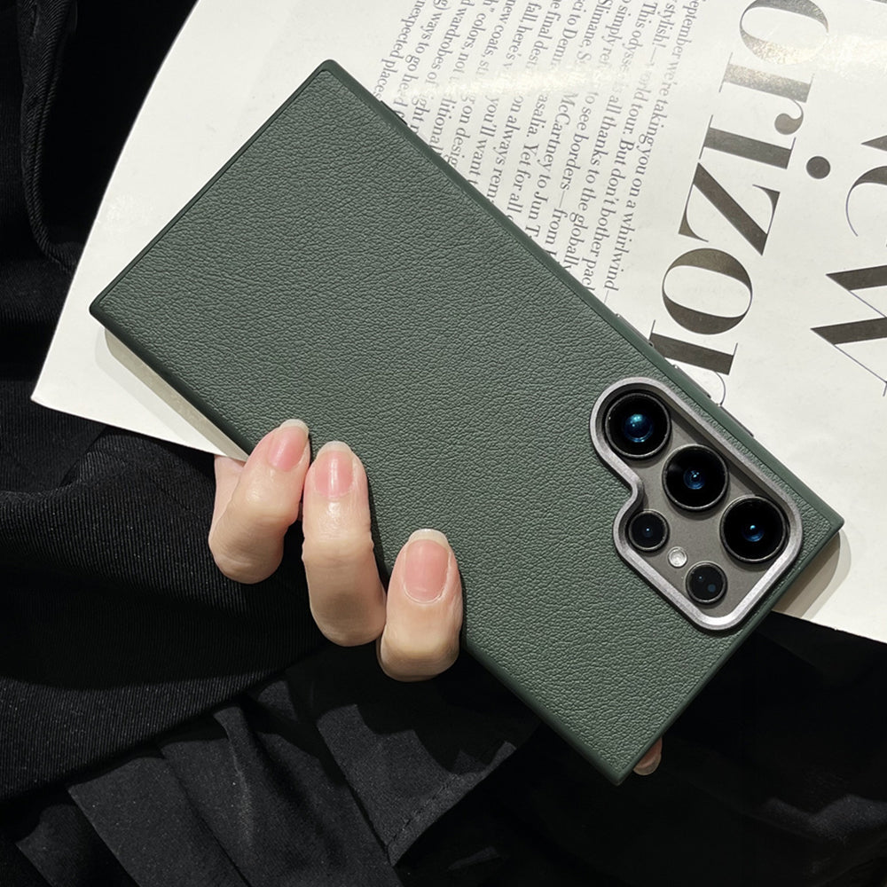 Samsung Galaxy S25 Ultra Vegan Leather Protection Case with Metal Camera Bumper - Olive