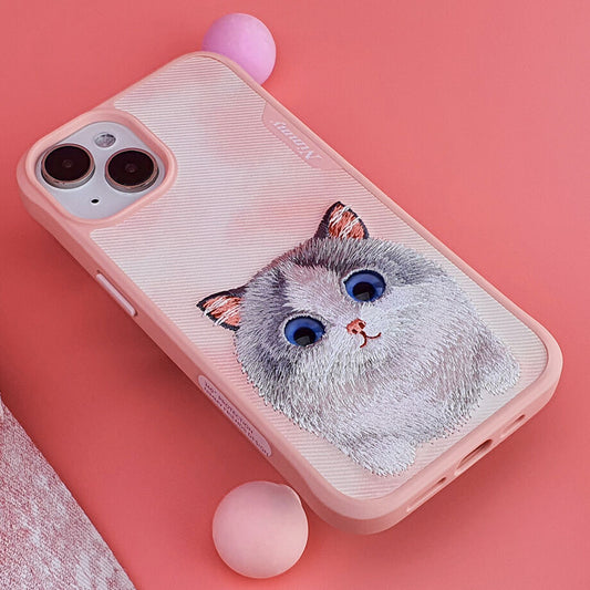 iPhone 14 Pro Max Nimmy Embroidery Shockproof Big Eyes Series Case - Pink