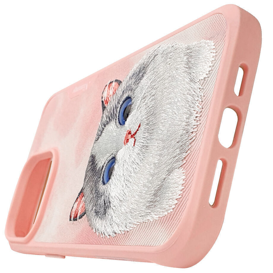 iPhone 14 Pro Max Nimmy Embroidery Shockproof Big Eyes Series Case - Pink