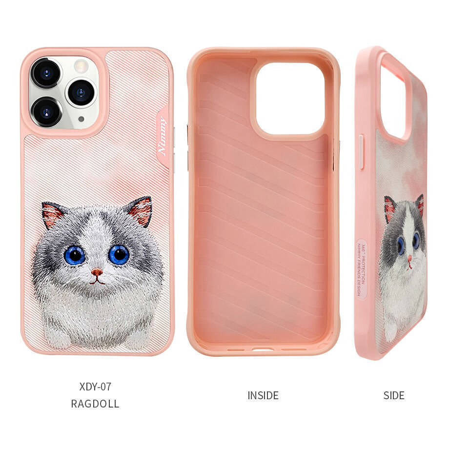 Nimmy Embroidery for iPhone 14 TPU+PU Leather Shockproof Big Eyes-Ragdoll