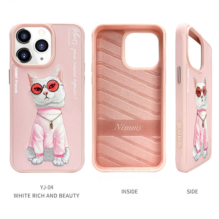 iPhone 14 Pro Nimmy Embroidery Shockproof Glass Series Case - Pink