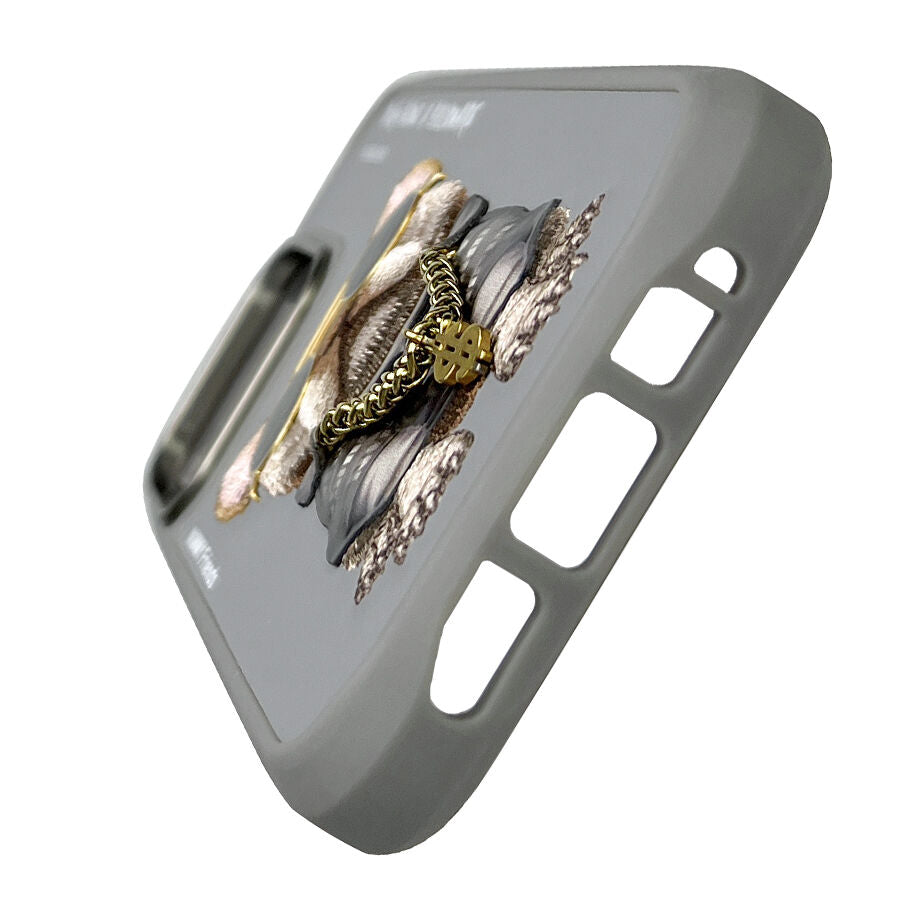 iPhone 16 Pro Nimmy Embroidery Chain Series Back Cover - Gray Dog