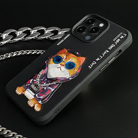 iPhone 14 Pro Max Nimmy Embroidery Shockproof Glass Series Case - Black