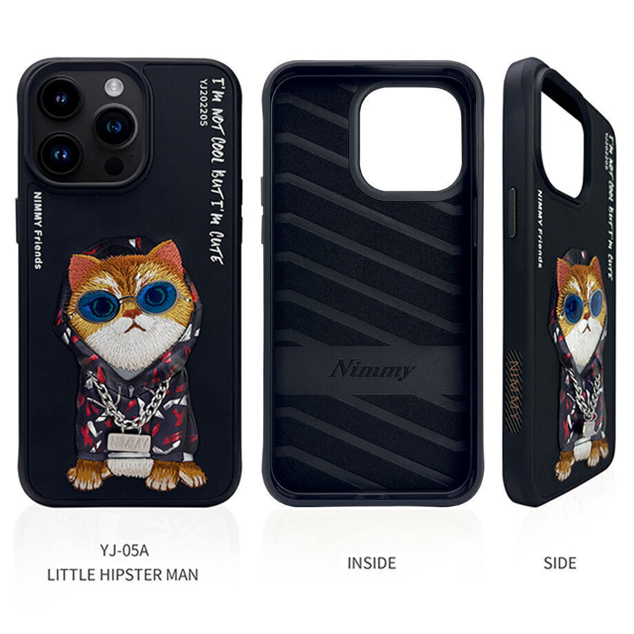 Nimmy Embroidery for iPhone 14 TPU+PU Leather Shockproof Glass Case-Hipstar Man