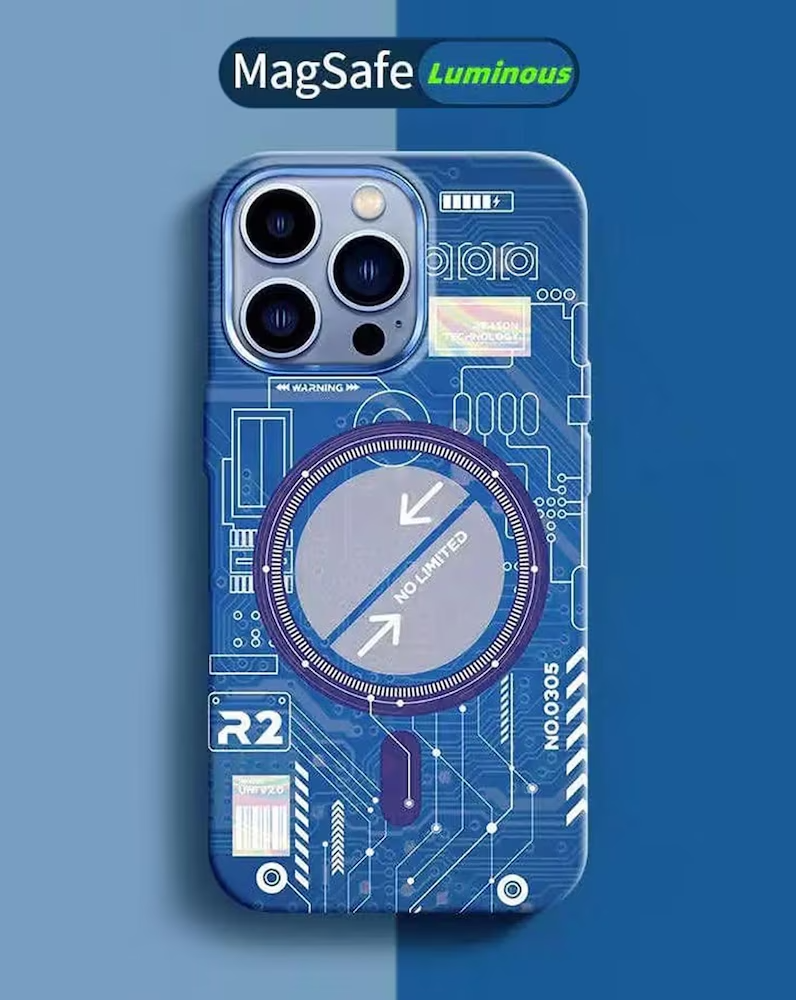 iPhone 15 Pro Radium Glow Futuristic Tech Design Magsafe Case - Blue