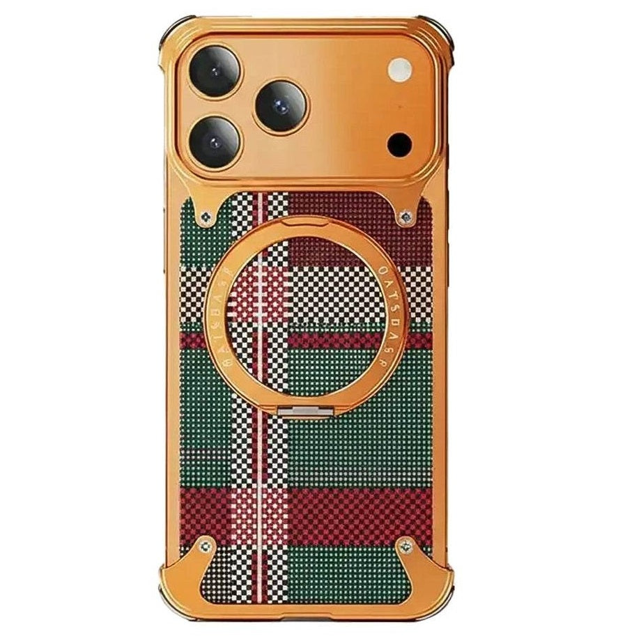 iPhone 17 Pro Max Titan Carbon Metal Frame Case with 360 Roatating Ring - Multicolor