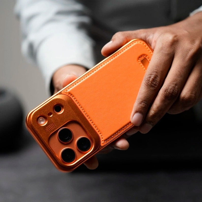 iPhone 17 Pro Max Aeroflex Aluminum Frame Leather Case with Fragrance Aroma - Orange