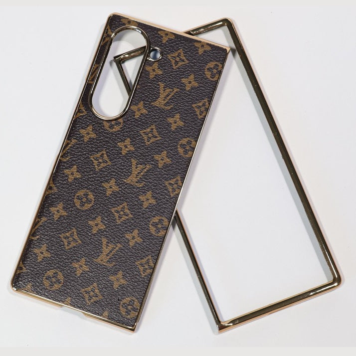 Samsung Galaxy Z Fold7 Luxury Gold Plated Leather Case - Brown