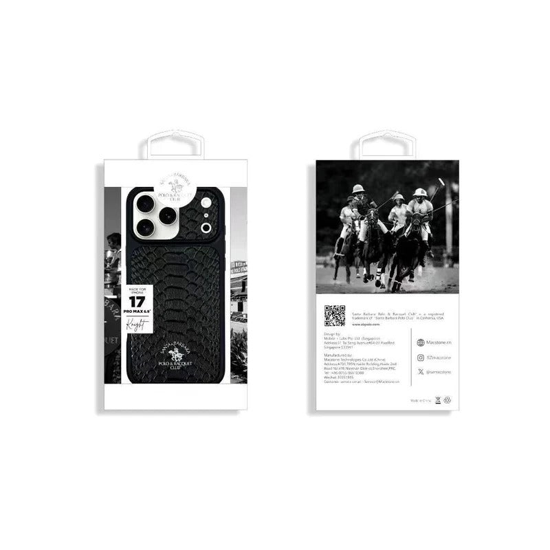 iPhone 18 Pro Max Leather Case, Original Santa Barbara Polo Club Knight Series Back Cover - Black