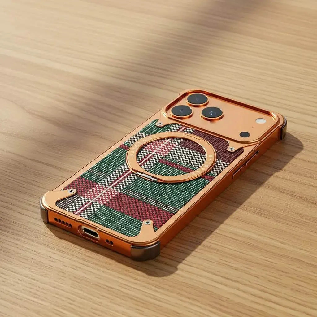 iPhone 17 Pro Max Titan Carbon Metal Frame Case with 360 Roatating Ring - Multicolor