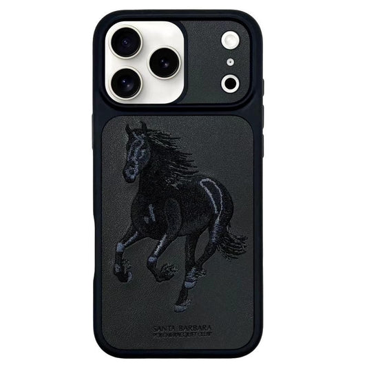 iPhone 17 Pro Max Leather Case, Original Santa Barbara Boris Series Leather Back Cover - Black