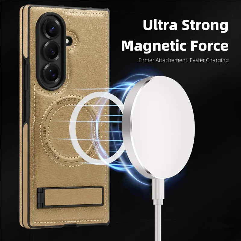 Samsung Galaxy Z Fold7 Leather Case with MagSafe & Kickstand - Brown