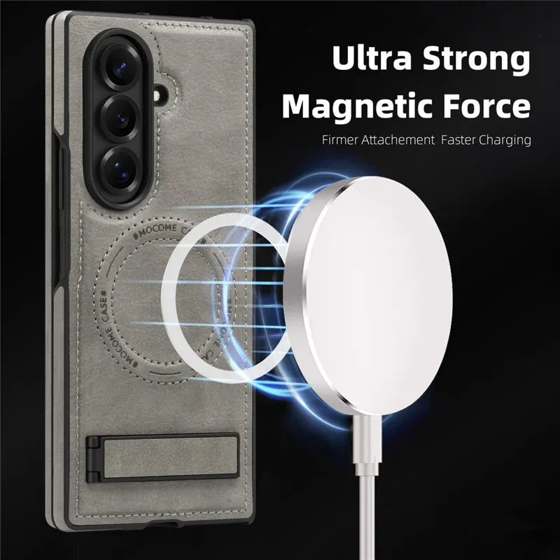 Samsung Galaxy Z Fold7 Leather Case with MagSafe & Kickstand - Grey