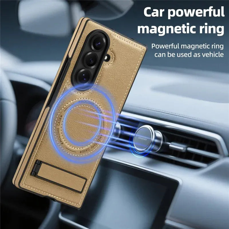 Samsung Galaxy Z Fold7 Leather Case with MagSafe & Kickstand - Brown
